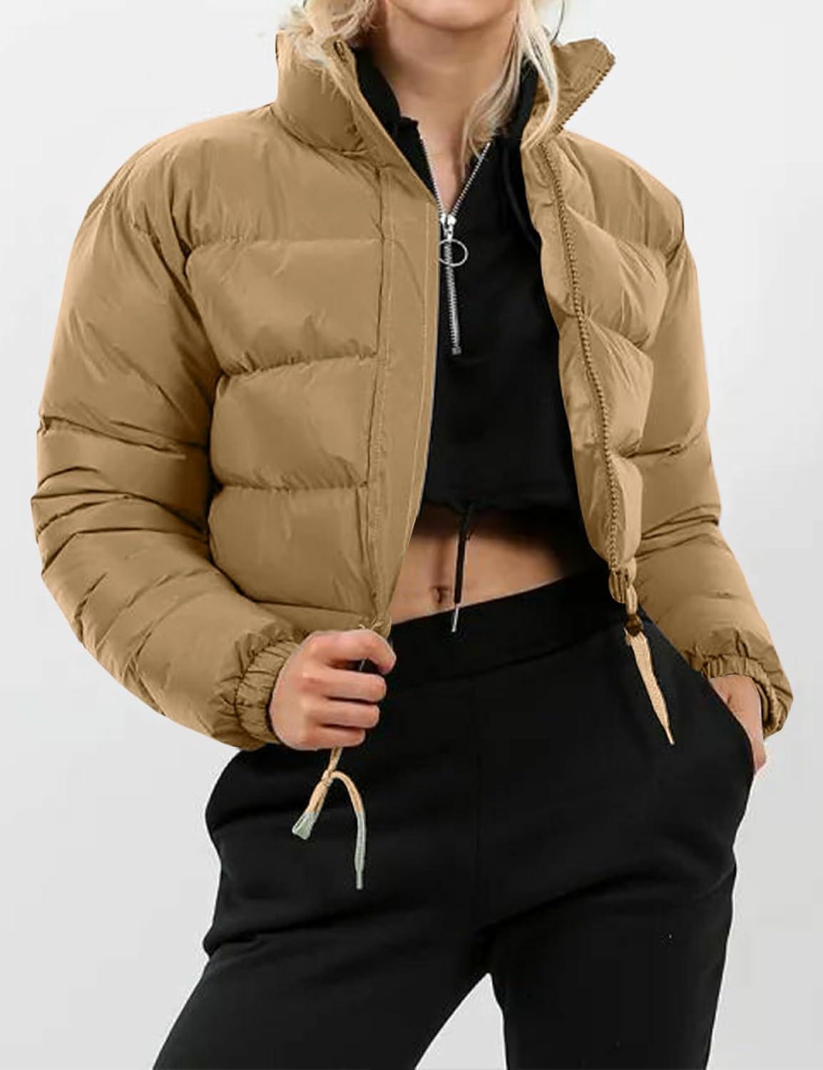 imageGihuo Womens Cropped Puffer Jacket Winter Quilted Jackets Coat02khaki