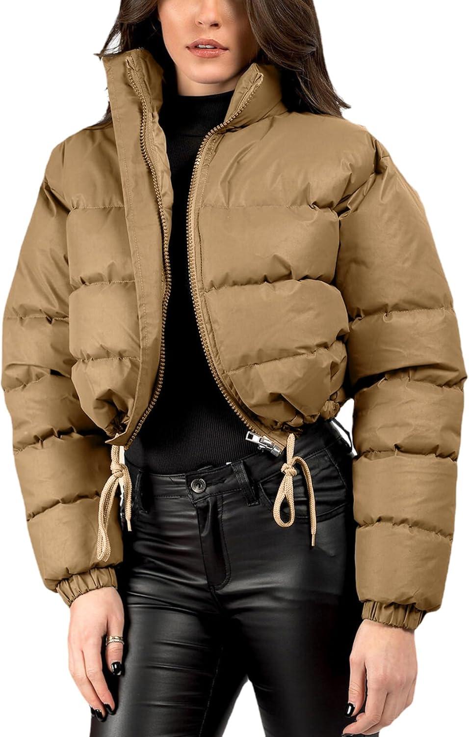 imageGihuo Womens Cropped Puffer Jacket Winter Quilted Jackets Coat02khaki