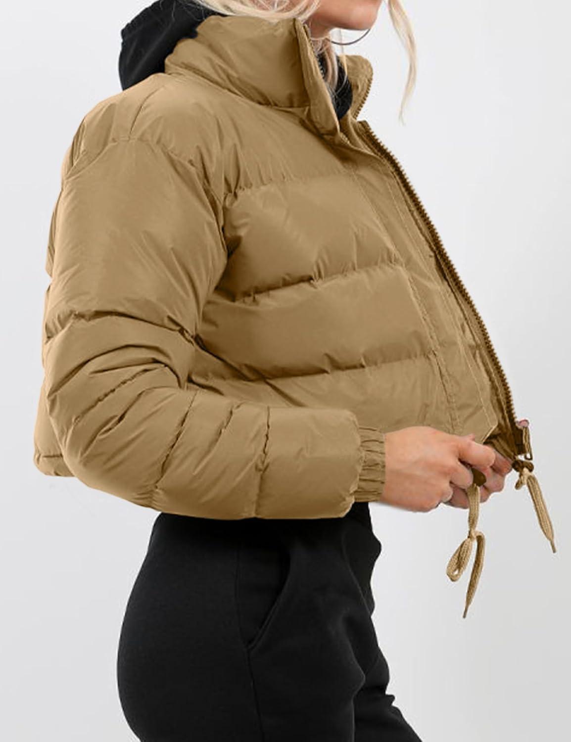 imageGihuo Womens Cropped Puffer Jacket Winter Quilted Jackets Coat02khaki
