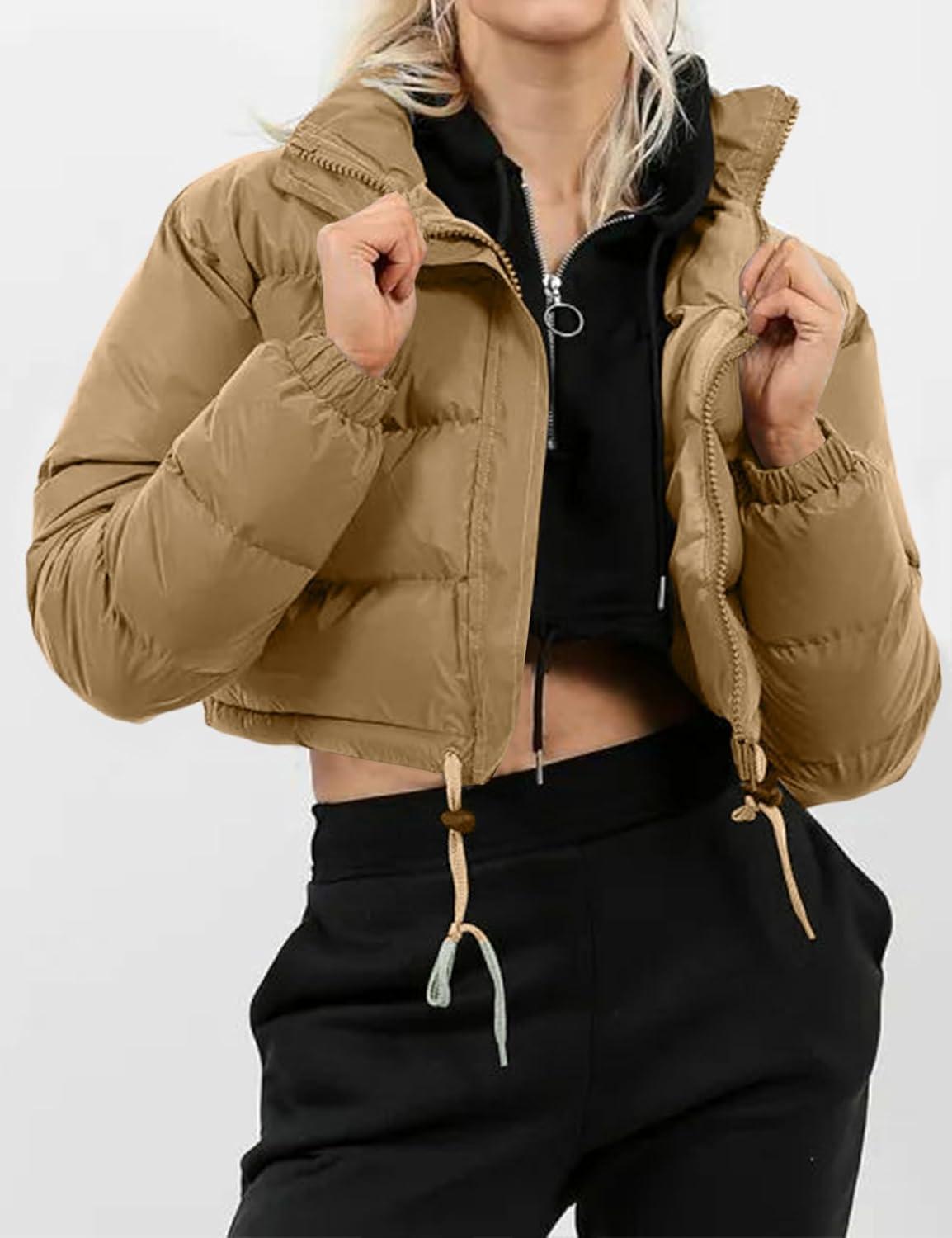 imageGihuo Womens Cropped Puffer Jacket Winter Quilted Jackets Coat02khaki