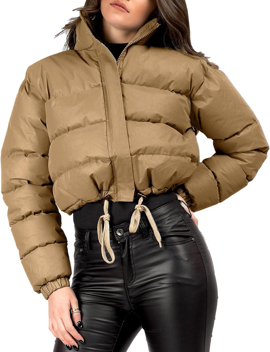 imageGihuo Womens Cropped Puffer Jacket Winter Quilted Jackets Coat02khaki