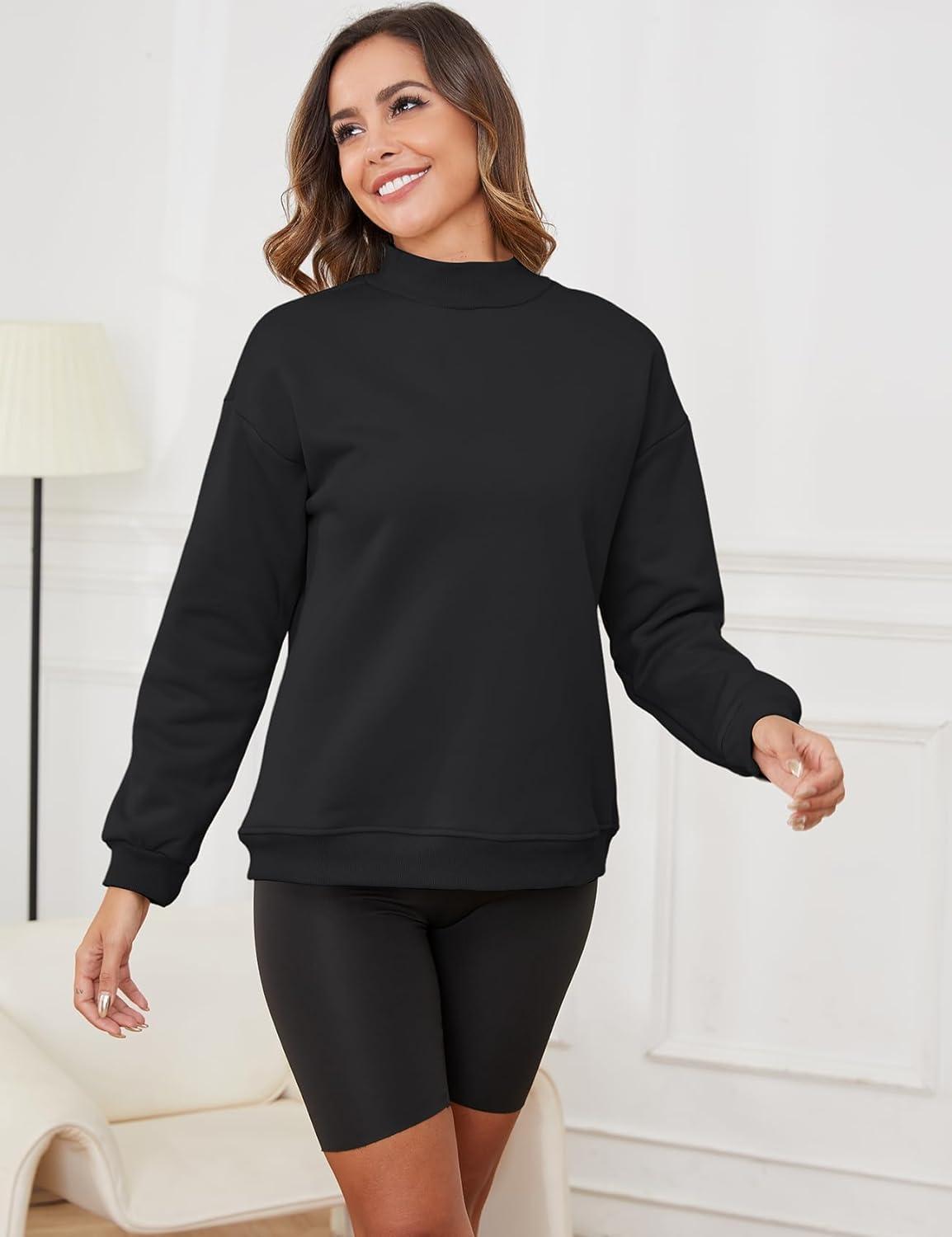 imageGihuo Womens Mockneck Sweatshirt Winter Warm Fleece Sherpa Lined Pullover TopsBlack