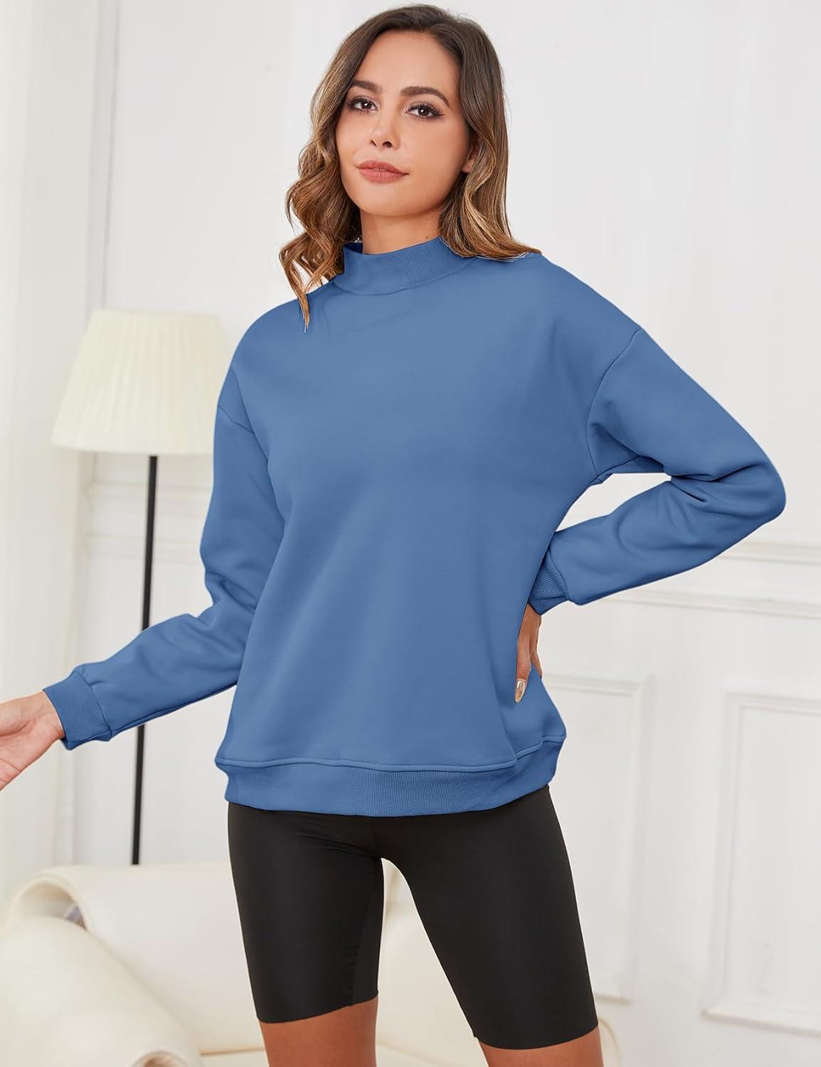 imageGihuo Womens Mockneck Sweatshirt Winter Warm Fleece Sherpa Lined Pullover TopsBlue