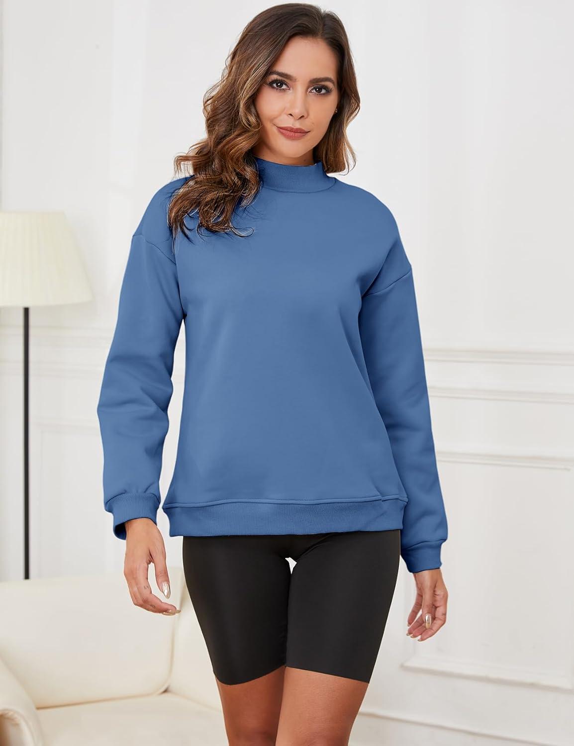 imageGihuo Womens Mockneck Sweatshirt Winter Warm Fleece Sherpa Lined Pullover TopsBlue