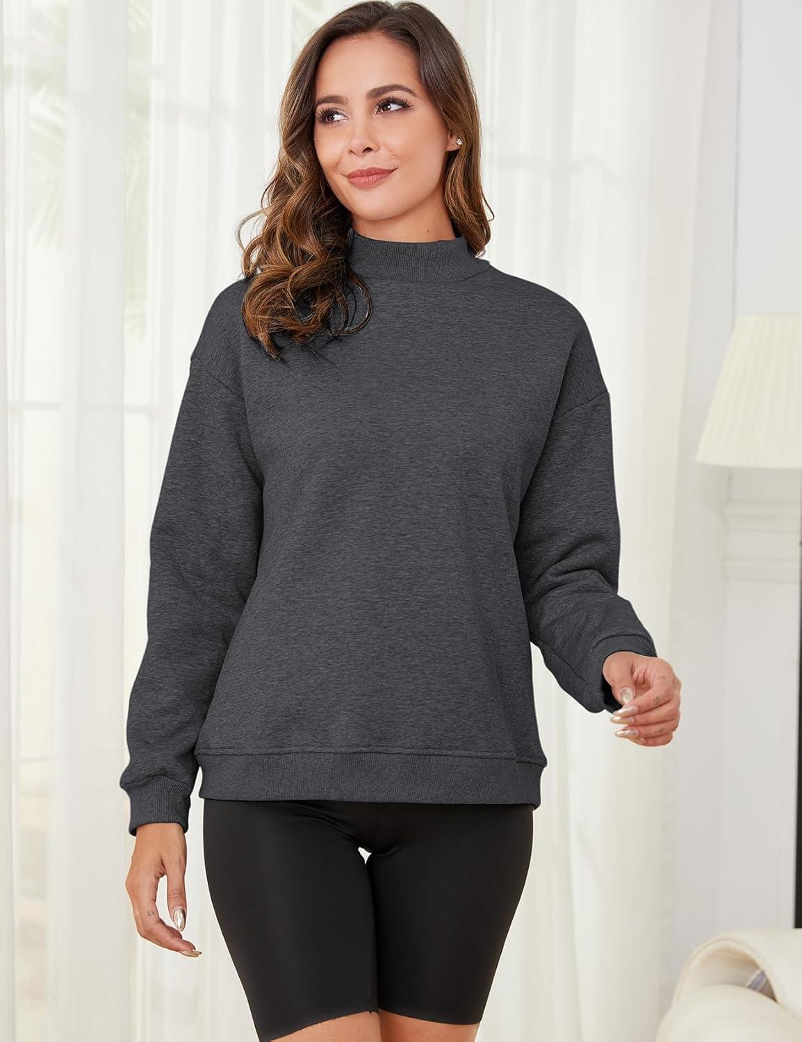 imageGihuo Womens Mockneck Sweatshirt Winter Warm Fleece Sherpa Lined Pullover TopsDarkgrey