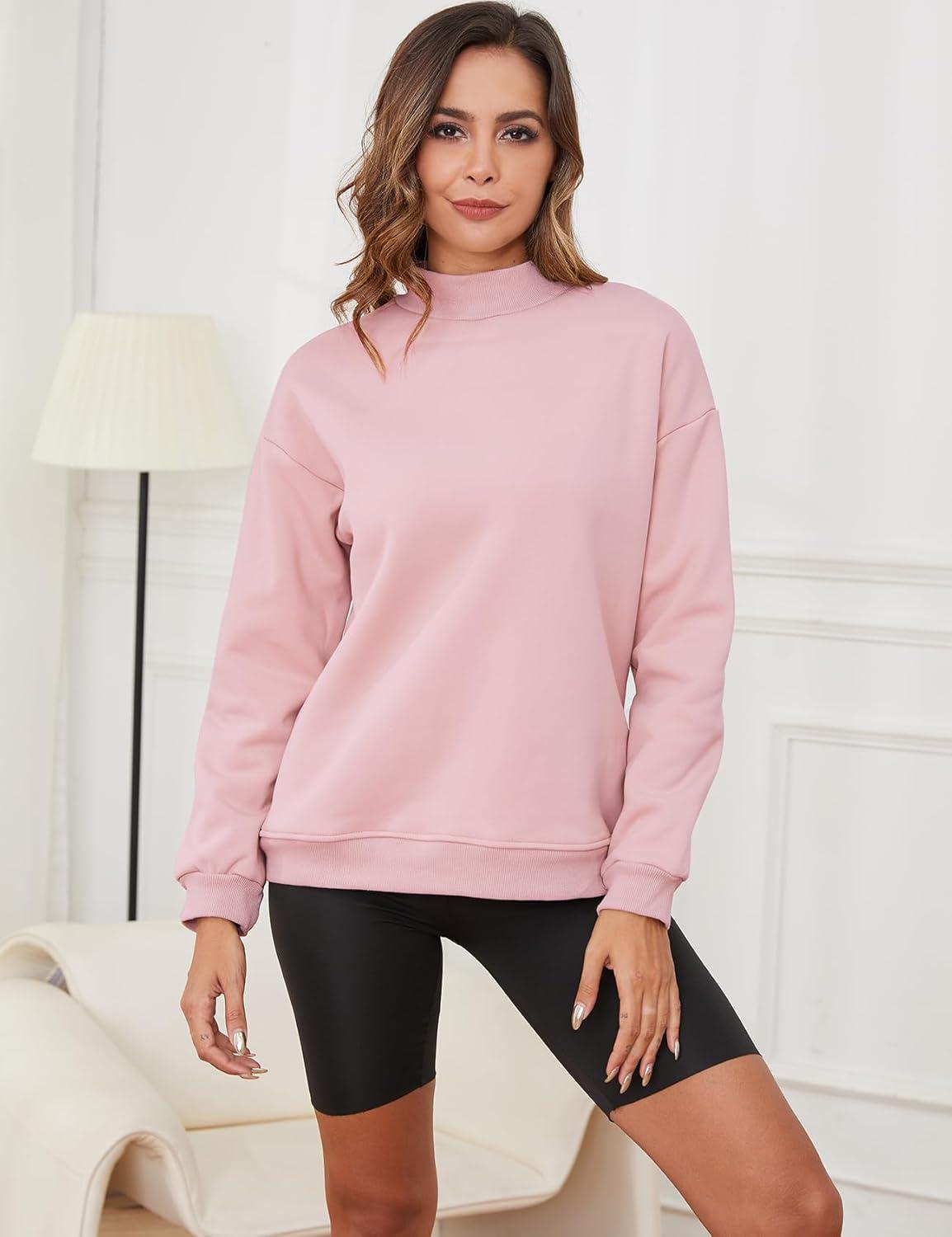 imageGihuo Womens Mockneck Sweatshirt Winter Warm Fleece Sherpa Lined Pullover TopsPink