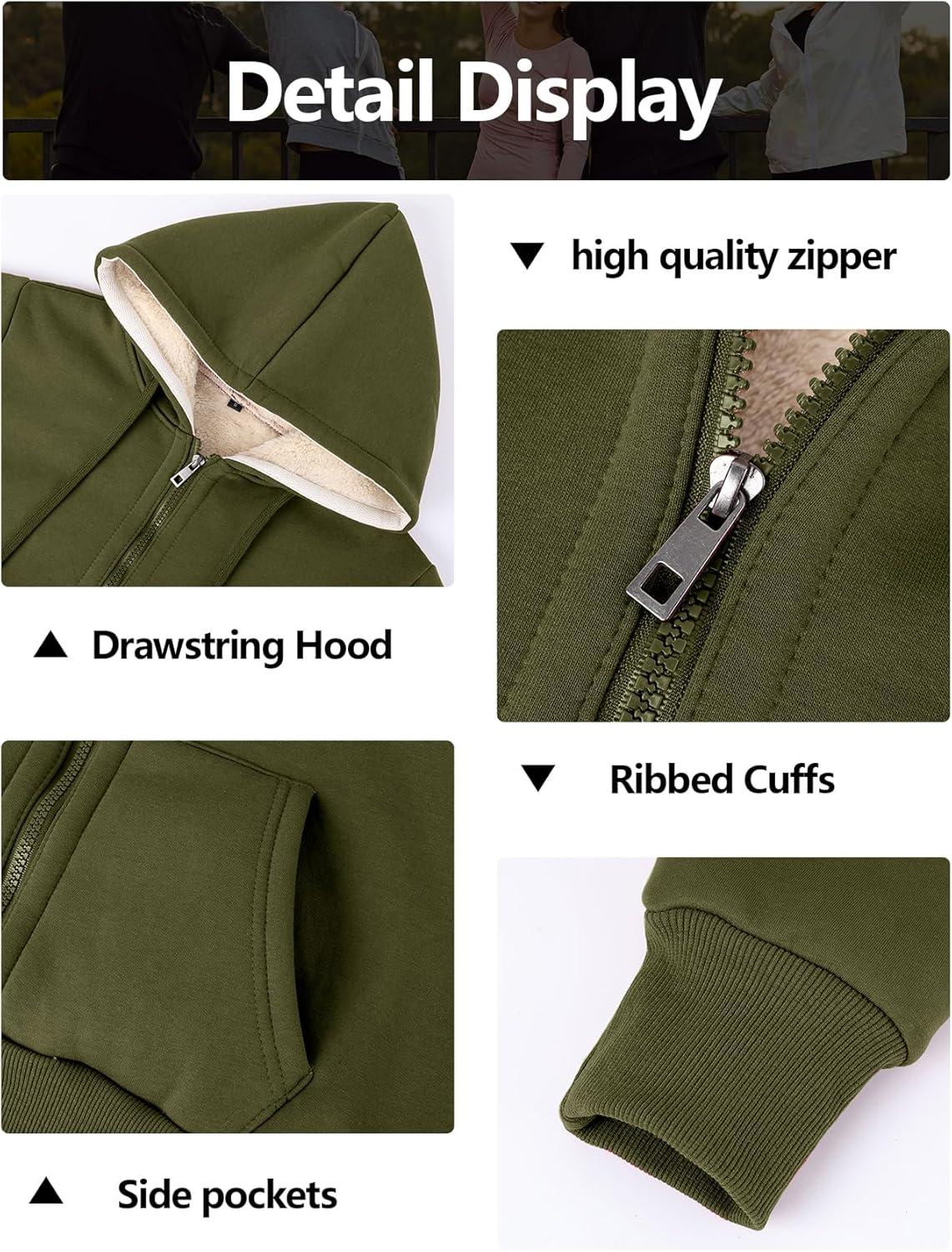 imageGihuo Womens Sherpa Lined Hooded Sweatshirt Zip Up Winter Warm Hoodie Comfy Hooded Fleece JacketArmygreen