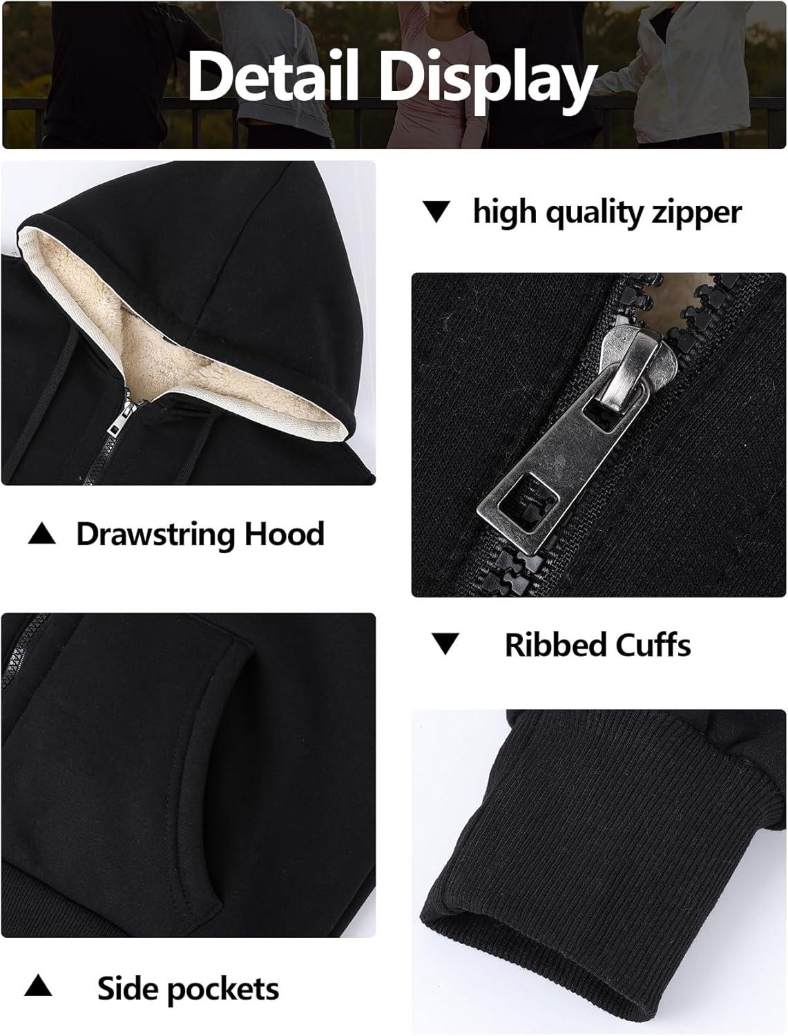 imageGihuo Womens Sherpa Lined Hooded Sweatshirt Zip Up Winter Warm Hoodie Comfy Hooded Fleece JacketBlack Color