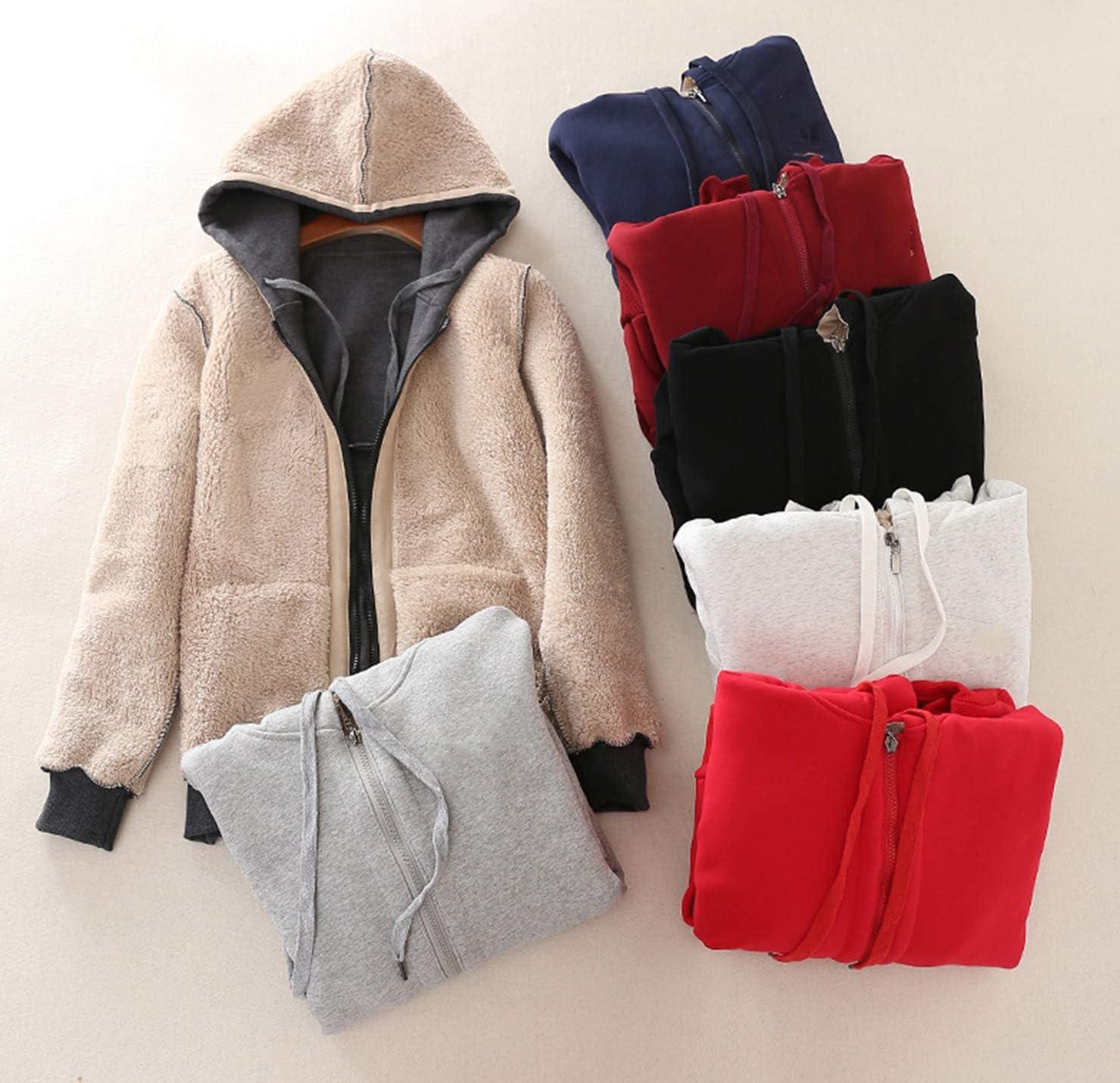 imageGihuo Womens Sherpa Lined Hooded Sweatshirt Zip Up Winter Warm Hoodie Comfy Hooded Fleece JacketBlack Color
