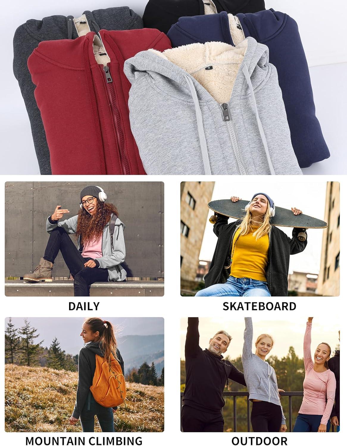 imageGihuo Womens Sherpa Lined Hooded Sweatshirt Zip Up Winter Warm Hoodie Comfy Hooded Fleece JacketGrey