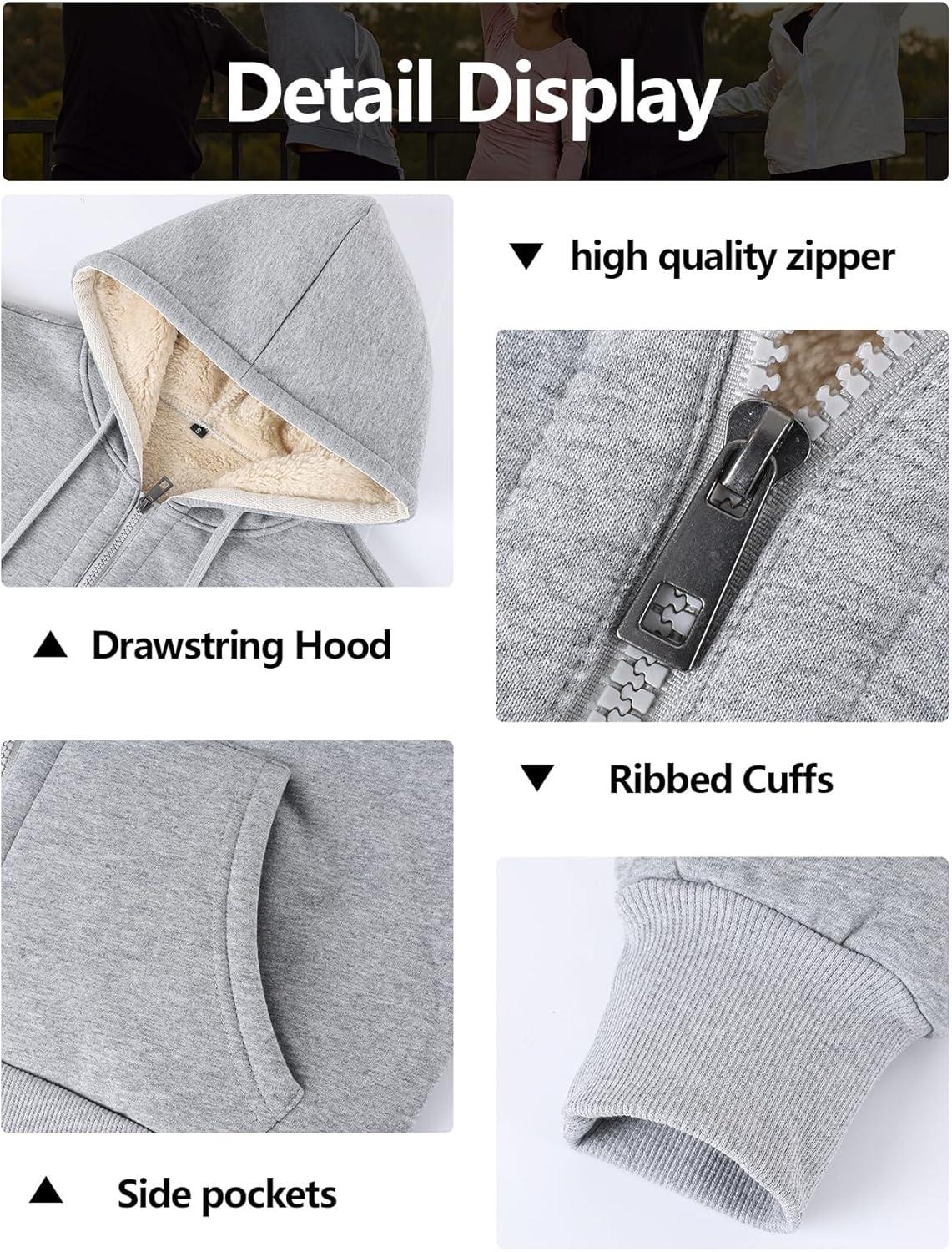 imageGihuo Womens Sherpa Lined Hooded Sweatshirt Zip Up Winter Warm Hoodie Comfy Hooded Fleece JacketLight Grey