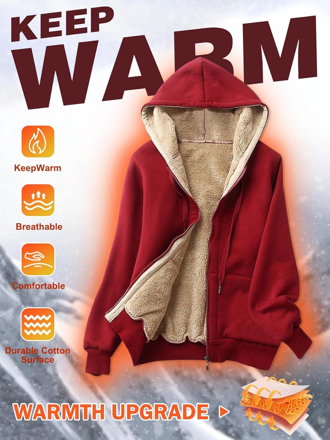 imageGihuo Womens Sherpa Lined Hooded Sweatshirt Zip Up Winter Warm Hoodie Comfy Hooded Fleece JacketWinered