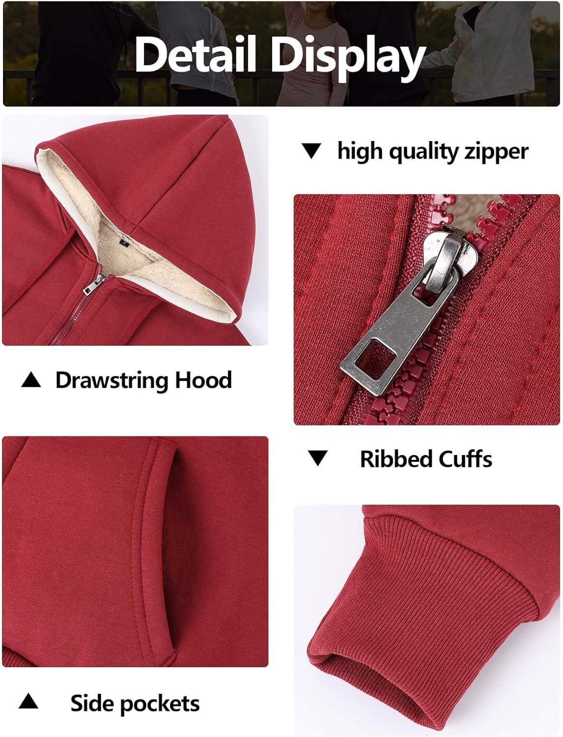imageGihuo Womens Sherpa Lined Hooded Sweatshirt Zip Up Winter Warm Hoodie Comfy Hooded Fleece JacketWinered