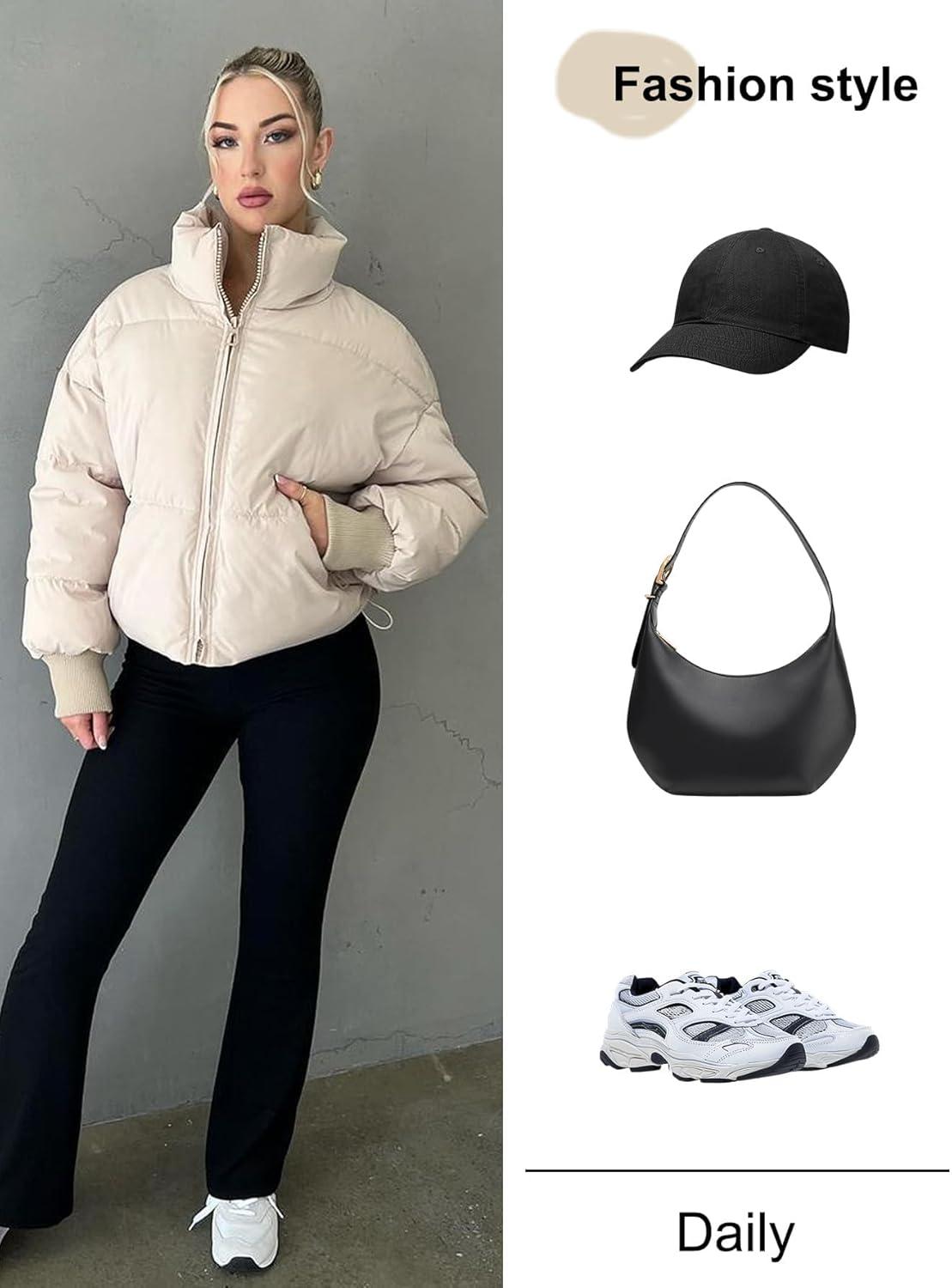 imageGihuo Womens Winter Cropped Puffer Jacket Coat Short Warm Quilted Jacket 2026Beige