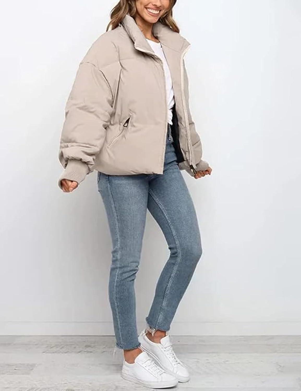 imageGihuo Womens Winter Cropped Puffer Jacket Coat Short Warm Quilted Jacket 2026Beige