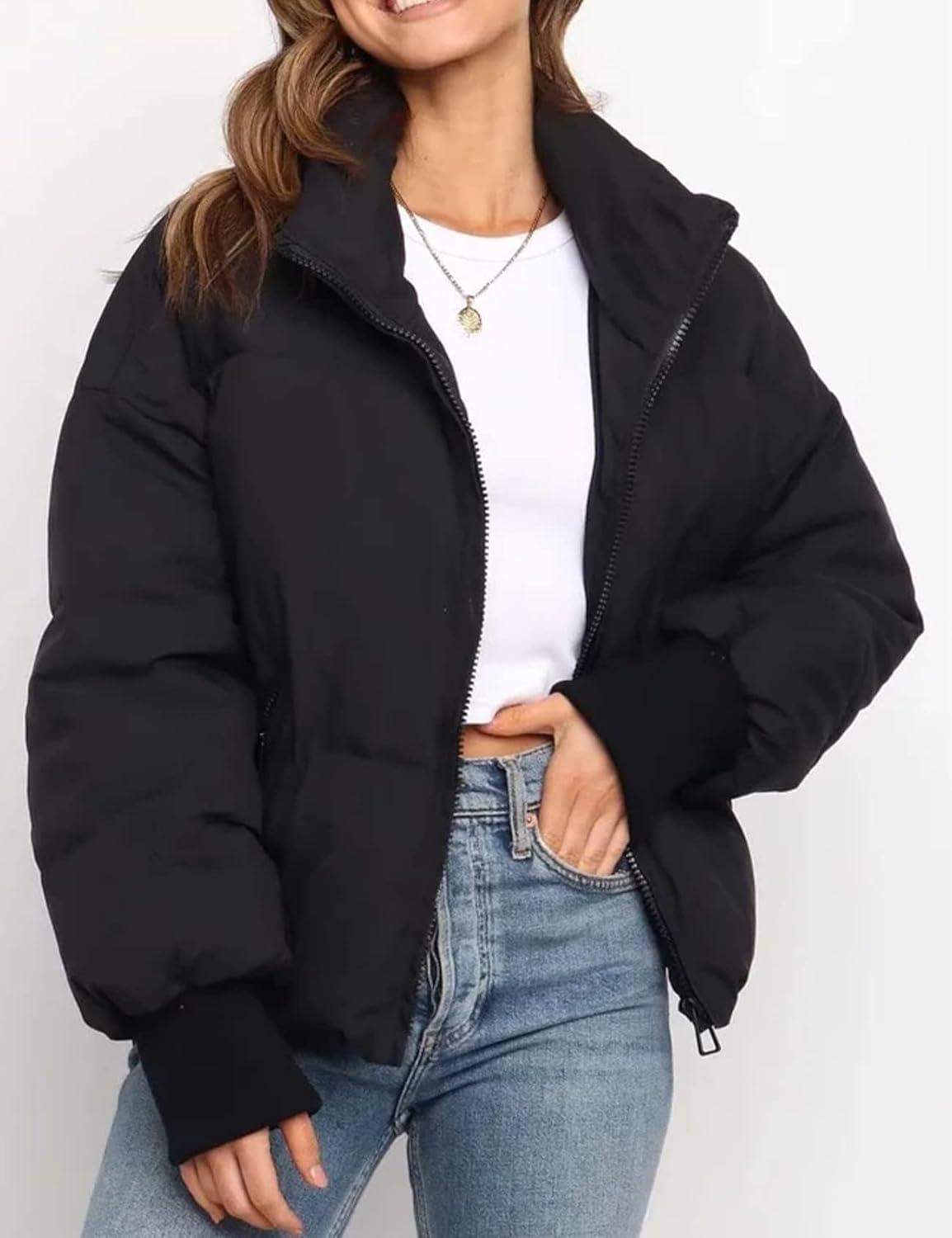 imageGihuo Womens Winter Cropped Puffer Jacket Coat Short Warm Quilted Jacket 2026Black