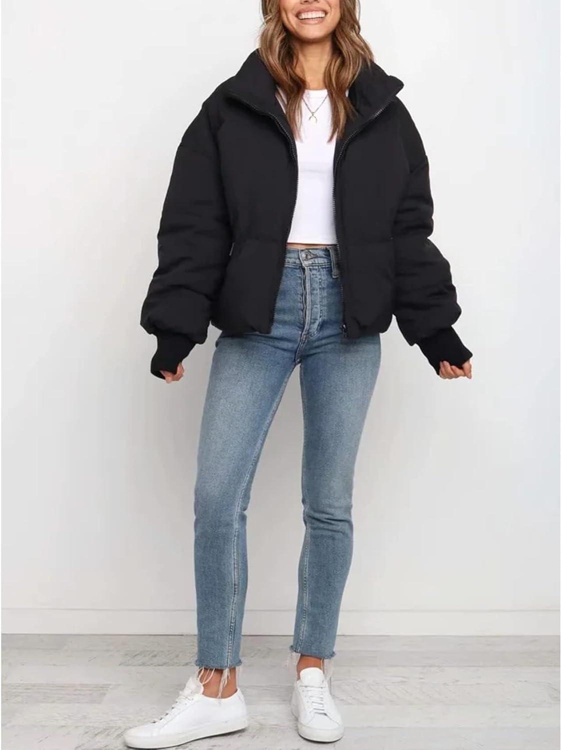 imageGihuo Womens Winter Cropped Puffer Jacket Coat Short Warm Quilted Jacket 2026Black