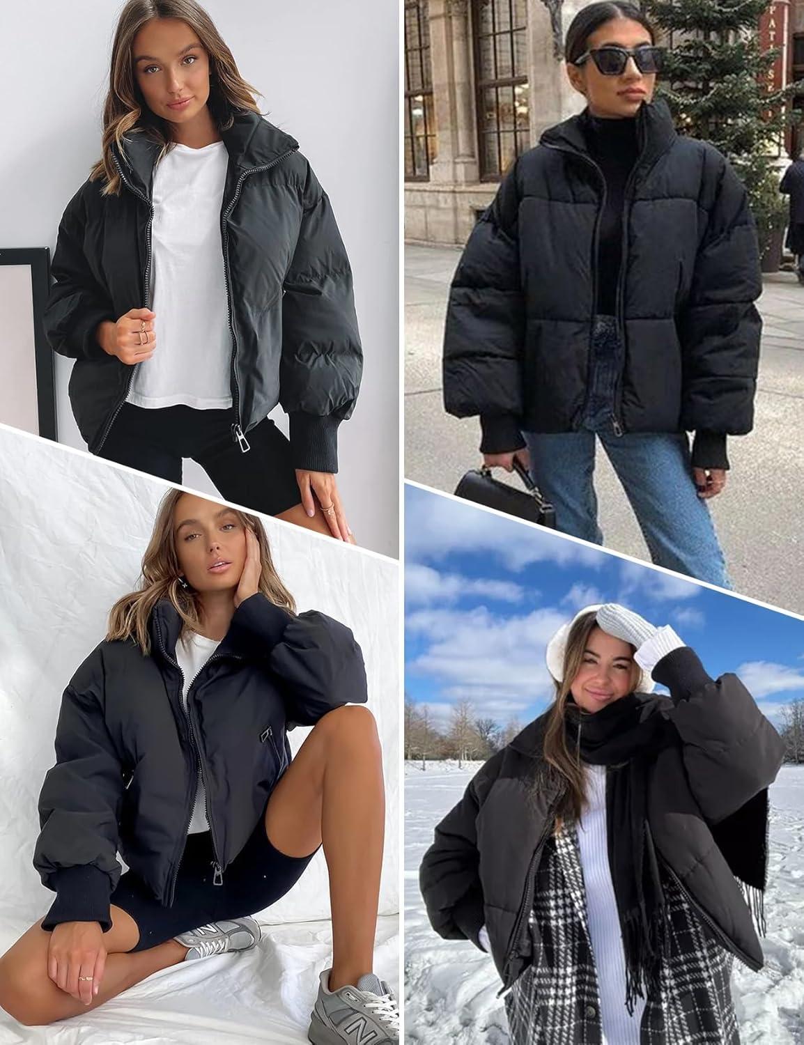 imageGihuo Womens Winter Cropped Puffer Jacket Coat Short Warm Quilted Jacket 2026Black