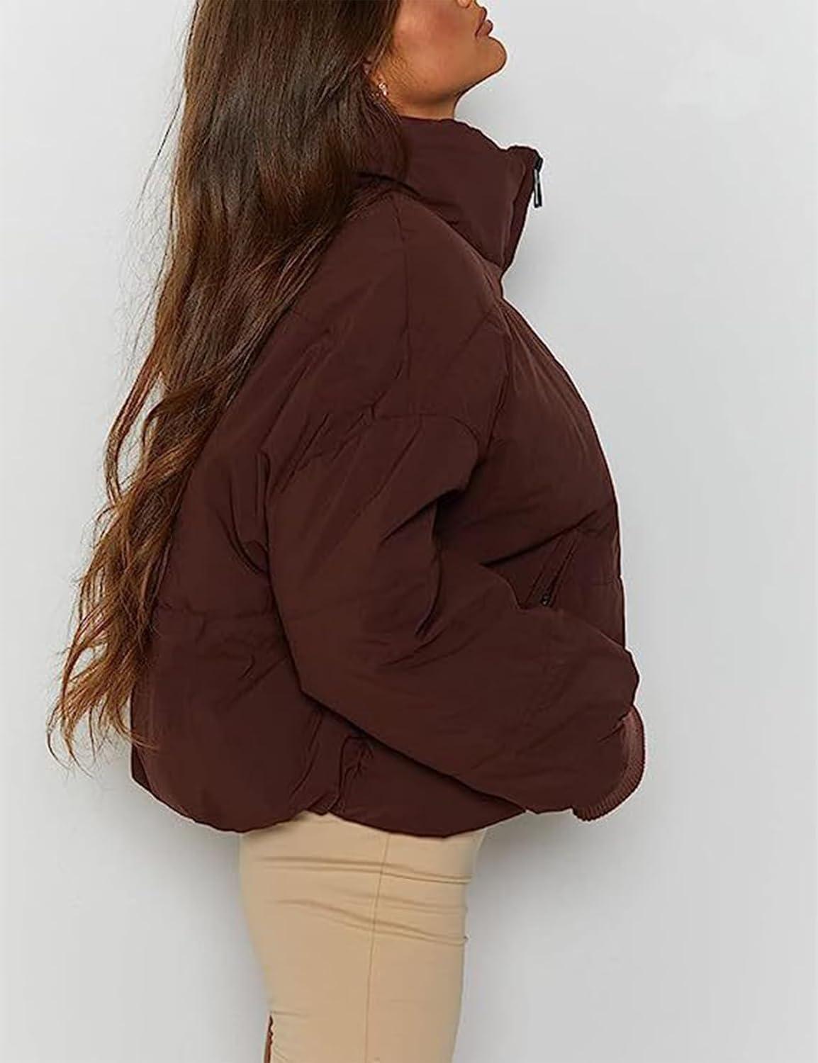 imageGihuo Womens Winter Cropped Puffer Jacket Coat Short Warm Quilted Jacket 2026Brown