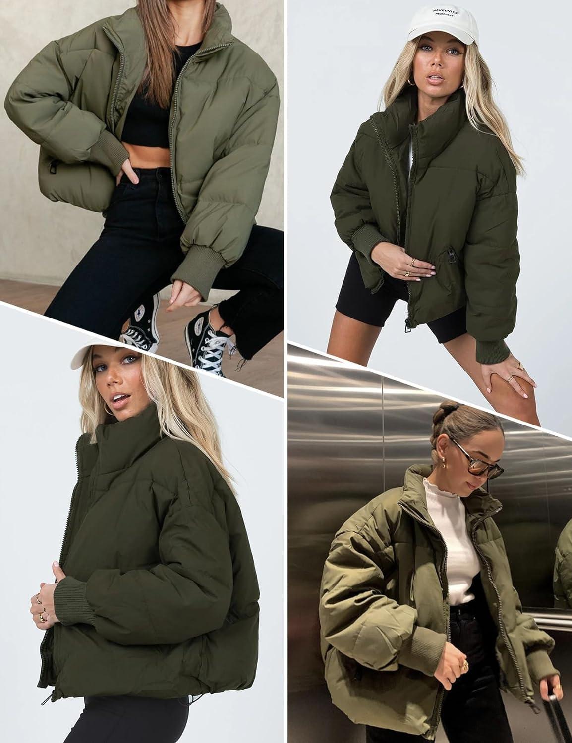 imageGihuo Womens Winter Cropped Puffer Jacket Coat Short Warm Quilted Jacket 2026Green