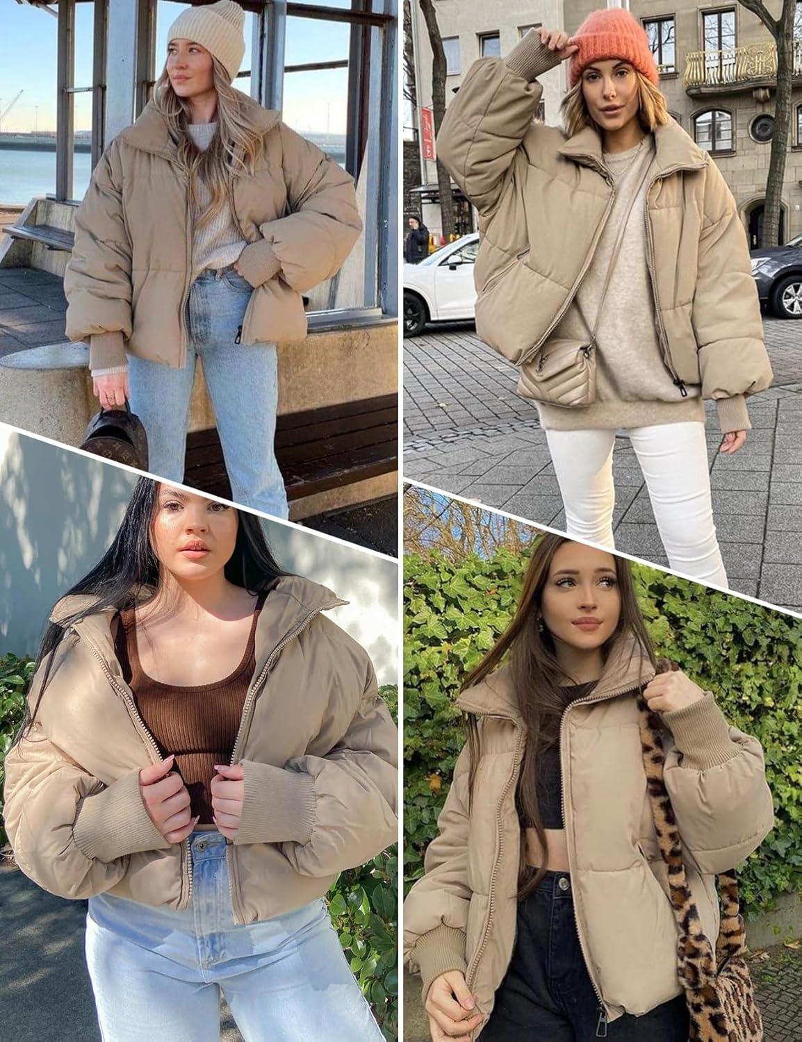 imageGihuo Womens Winter Cropped Puffer Jacket Coat Short Warm Quilted Jacket 2026Khaki