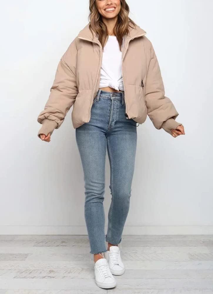 imageGihuo Womens Winter Cropped Puffer Jacket Coat Short Warm Quilted Jacket 2026Khaki