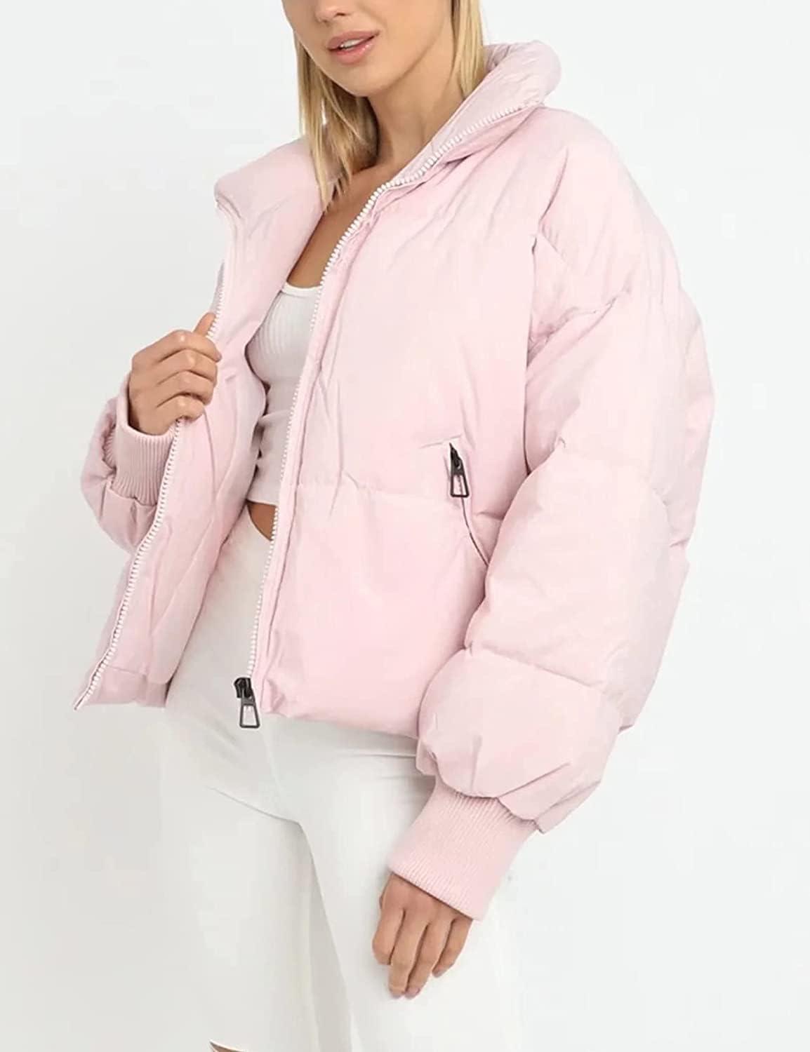 imageGihuo Womens Winter Cropped Puffer Jacket Coat Short Warm Quilted Jacket 2026Light Pink
