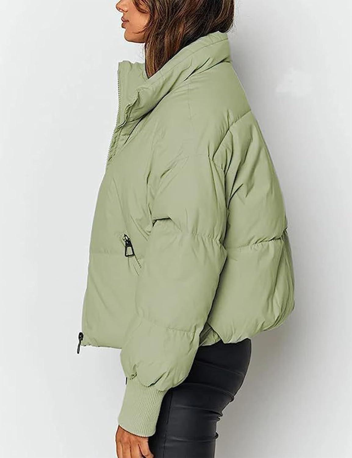 imageGihuo Womens Winter Cropped Puffer Jacket Coat Short Warm Quilted Jacket 2026Lightgreen