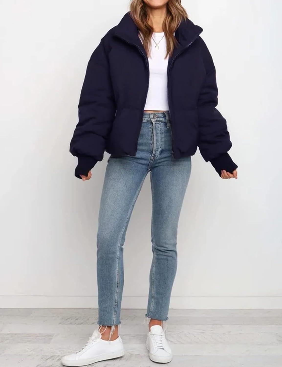 imageGihuo Womens Winter Cropped Puffer Jacket Coat Short Warm Quilted Jacket 2026Navy