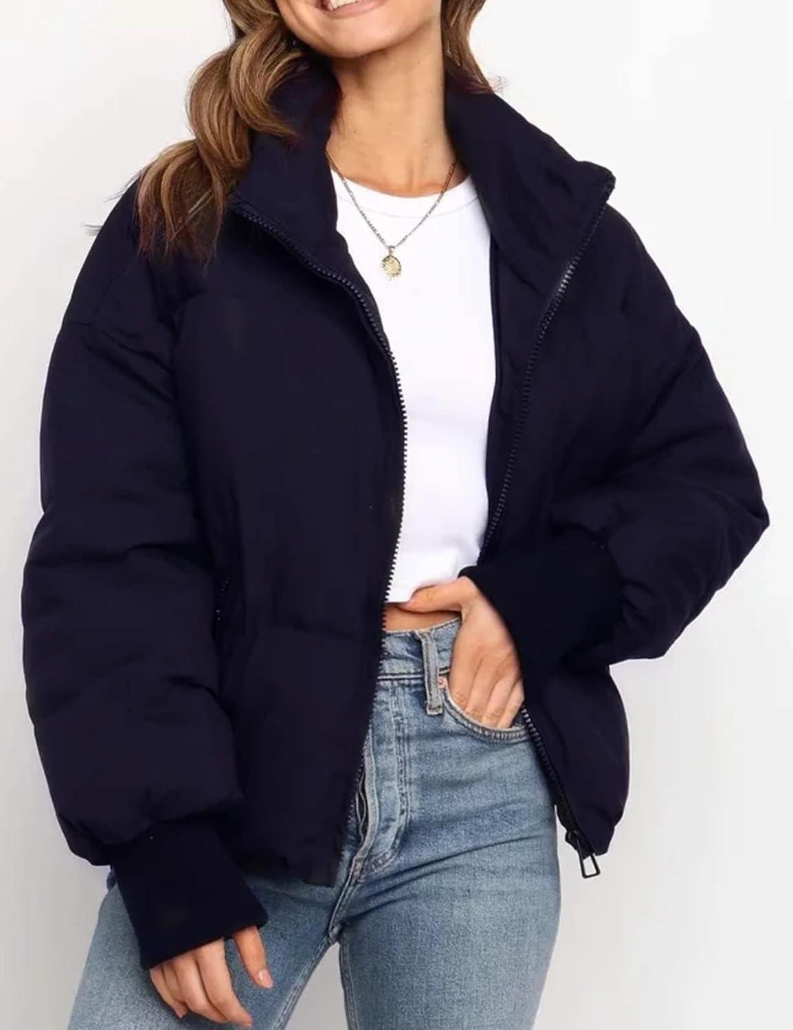 imageGihuo Womens Winter Cropped Puffer Jacket Coat Short Warm Quilted Jacket 2026Navy