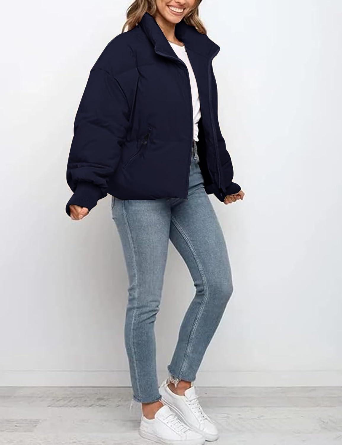 imageGihuo Womens Winter Cropped Puffer Jacket Coat Short Warm Quilted Jacket 2026Navy