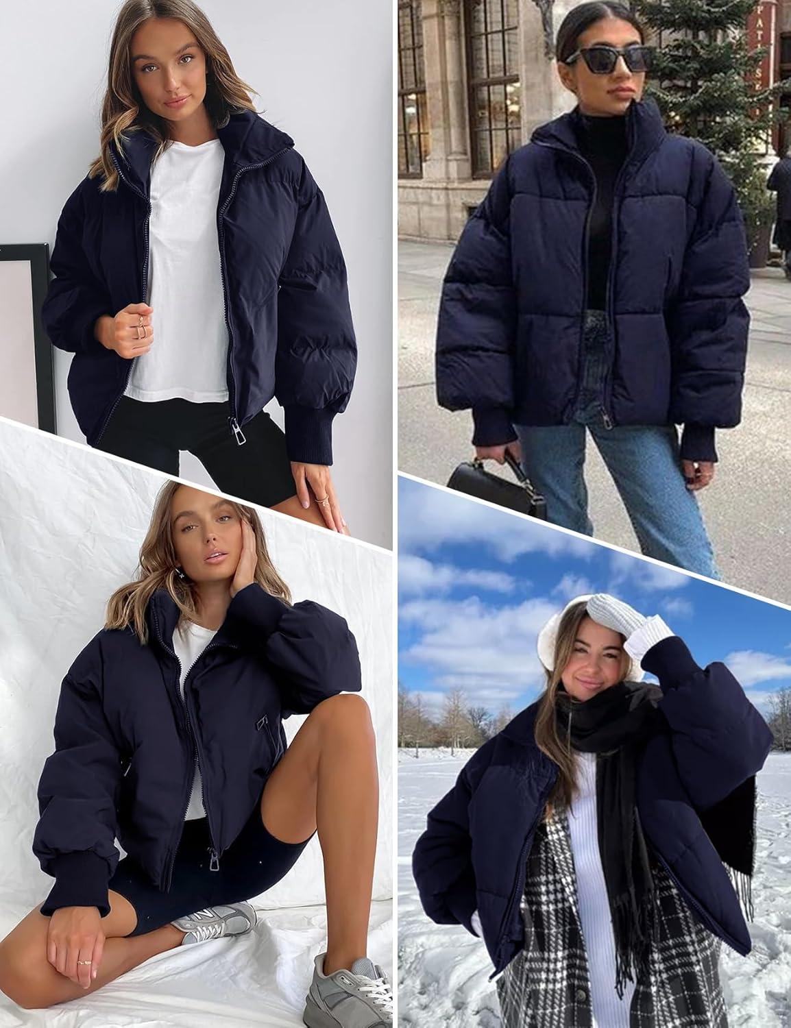 imageGihuo Womens Winter Cropped Puffer Jacket Coat Short Warm Quilted Jacket 2026Navy