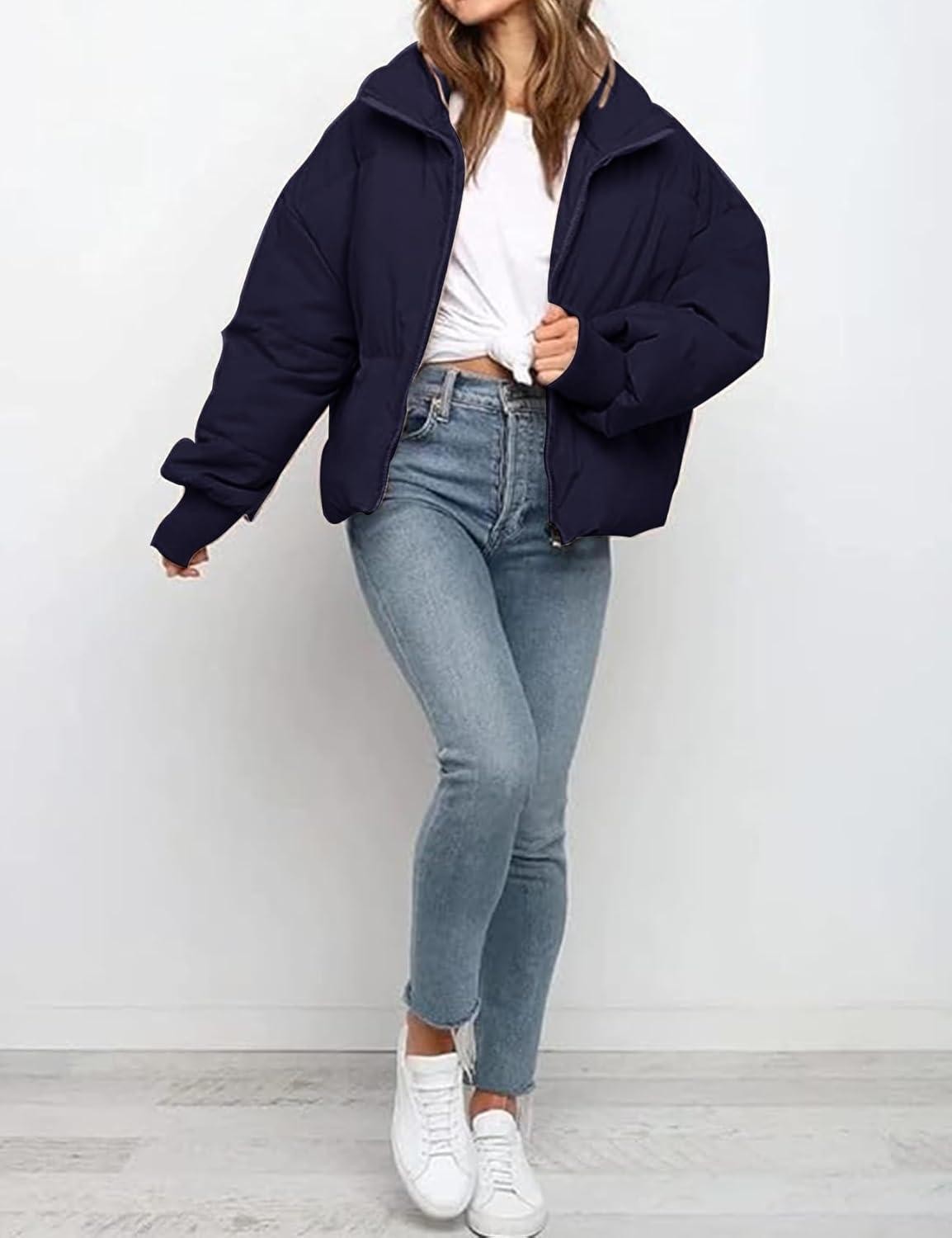 imageGihuo Womens Winter Cropped Puffer Jacket Coat Short Warm Quilted Jacket 2026Navy