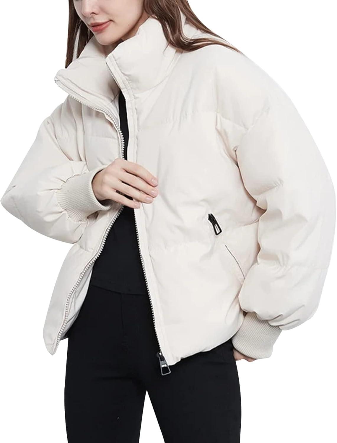 imageGihuo Womens Winter Cropped Puffer Jacket Coat Short Warm Quilted Jacket 2026White