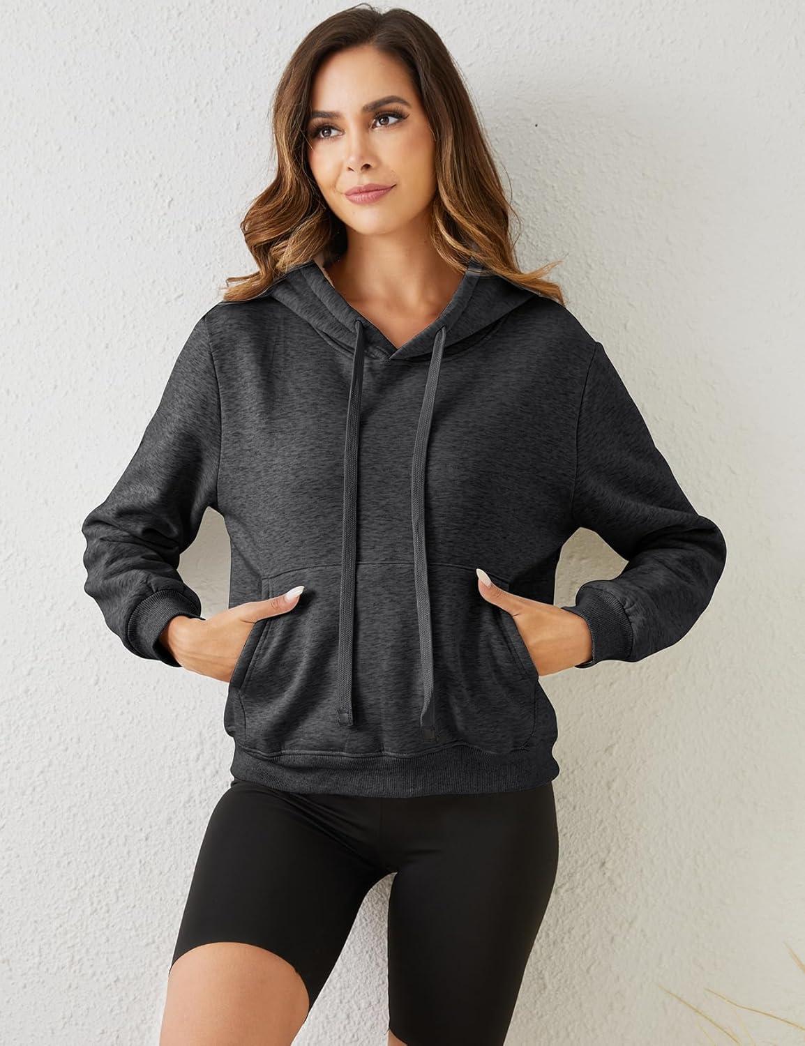 imageGihuo Womens Winter Warm Hoodie Sherpa Fleece Lined Pullover Hoodie Hooded SweatshirtDarkgrey