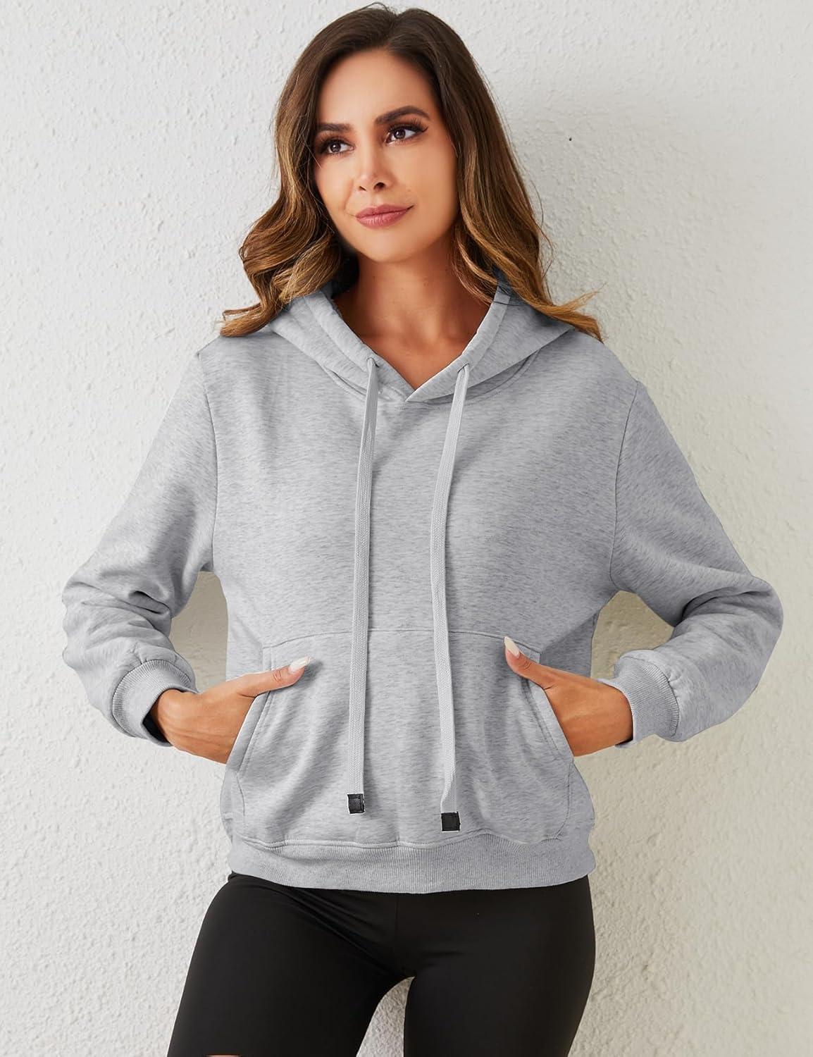 imageGihuo Womens Winter Warm Hoodie Sherpa Fleece Lined Pullover Hoodie Hooded SweatshirtLightgrey