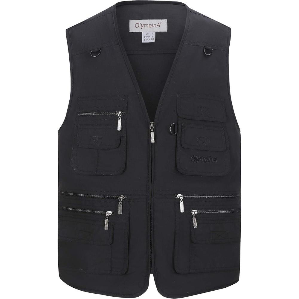 imageGihuo Mens Fishing Vest Utility Safari Travel Vest with Pockets Outdoor Work Photo Cargo Fly Summer VestBlack