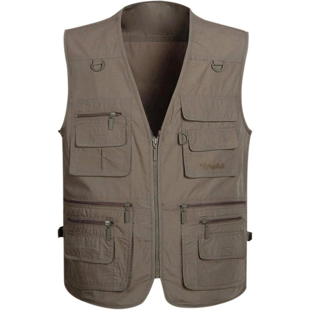 imageGihuo Mens Fishing Vest Utility Safari Travel Vest with Pockets Outdoor Work Photo Cargo Fly Summer VestGrey