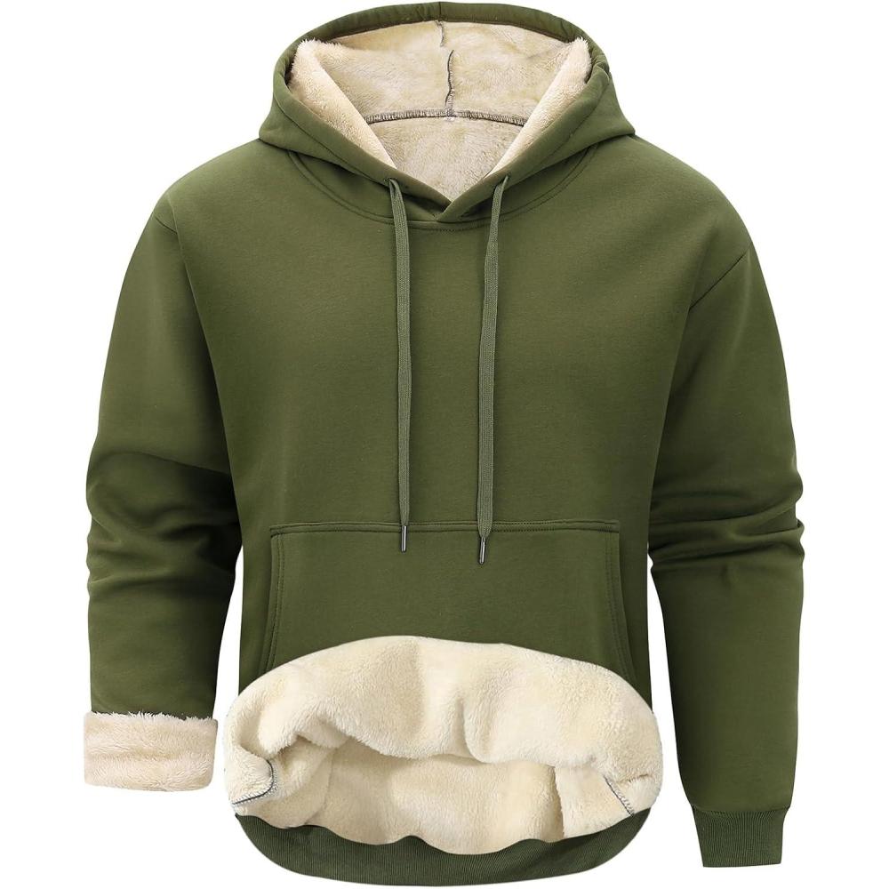 imageGihuo Mens Fleece Crewneck Sweatshirts Sherpa Lined Pullover Winter Warm Shirt02 Army