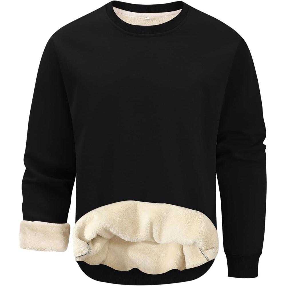 imageGihuo Mens Fleece Crewneck Sweatshirts Sherpa Lined Pullover Winter Warm ShirtBlack