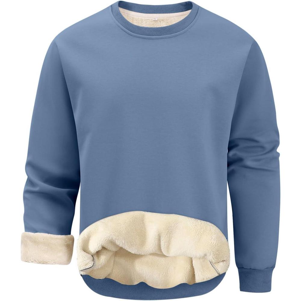 imageGihuo Mens Fleece Crewneck Sweatshirts Sherpa Lined Pullover Winter Warm ShirtBlue