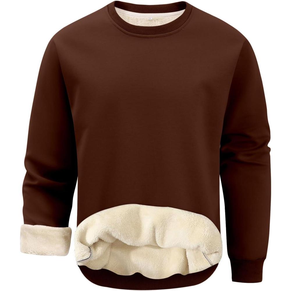 imageGihuo Mens Fleece Crewneck Sweatshirts Sherpa Lined Pullover Winter Warm ShirtBrown