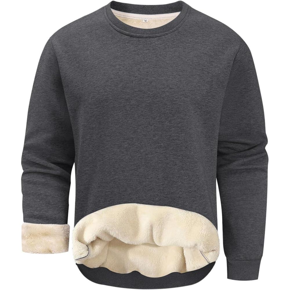 imageGihuo Mens Fleece Crewneck Sweatshirts Sherpa Lined Pullover Winter Warm ShirtGrey