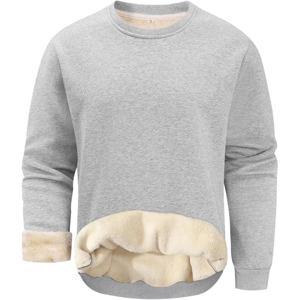 imageGihuo Mens Fleece Crewneck Sweatshirts Sherpa Lined Pullover Winter Warm ShirtLightgrey