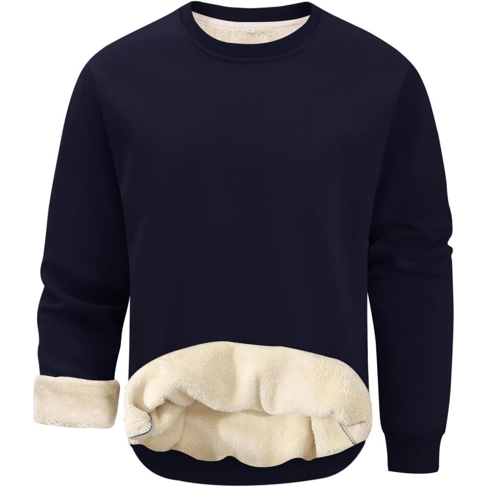 imageGihuo Mens Fleece Crewneck Sweatshirts Sherpa Lined Pullover Winter Warm ShirtNavy