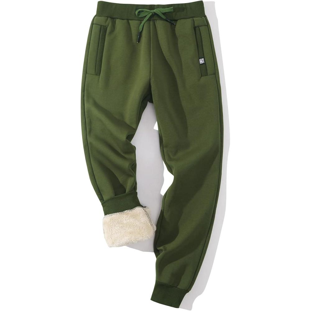 imageGihuo Mens Sherpa Lined Athletic Sweatpants Winter Warm Track Pants01 Armygreenribbed Cuffs