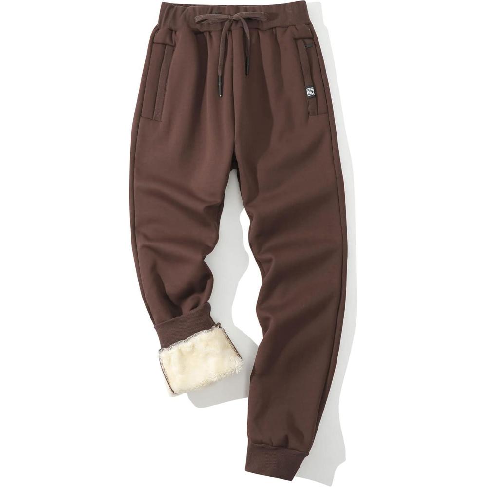 imageGihuo Mens Sherpa Lined Athletic Sweatpants Winter Warm Track Pants01 Brownribbed Cuffs