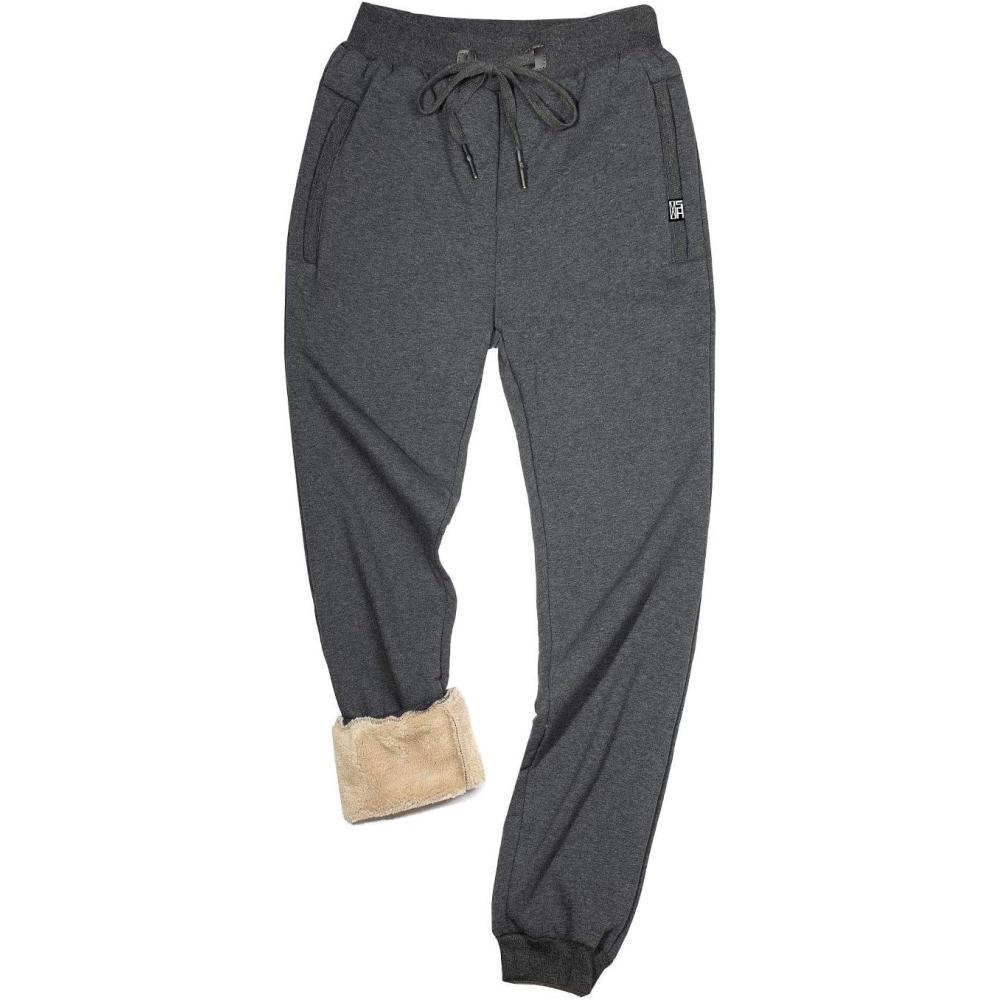 imageGihuo Mens Sherpa Lined Athletic Sweatpants Winter Warm Track Pants01 Dark Greyribbed Cuffs