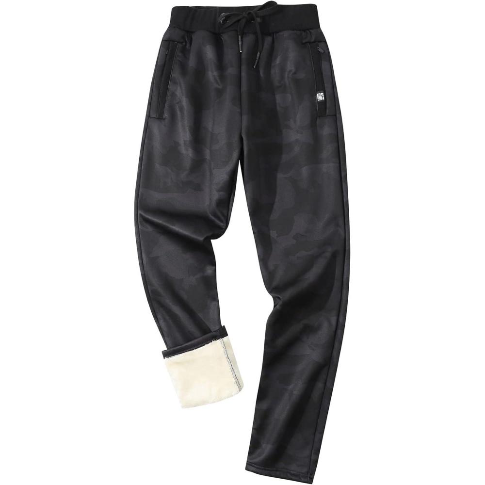 imageGihuo Mens Sherpa Lined Athletic Sweatpants Winter Warm Track Pants02 Blackcamo Straight Cuffs