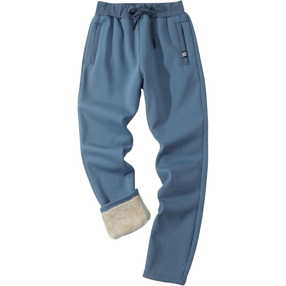 imageGihuo Mens Sherpa Lined Athletic Sweatpants Winter Warm Track Pants02 Bluestraight Cuffs